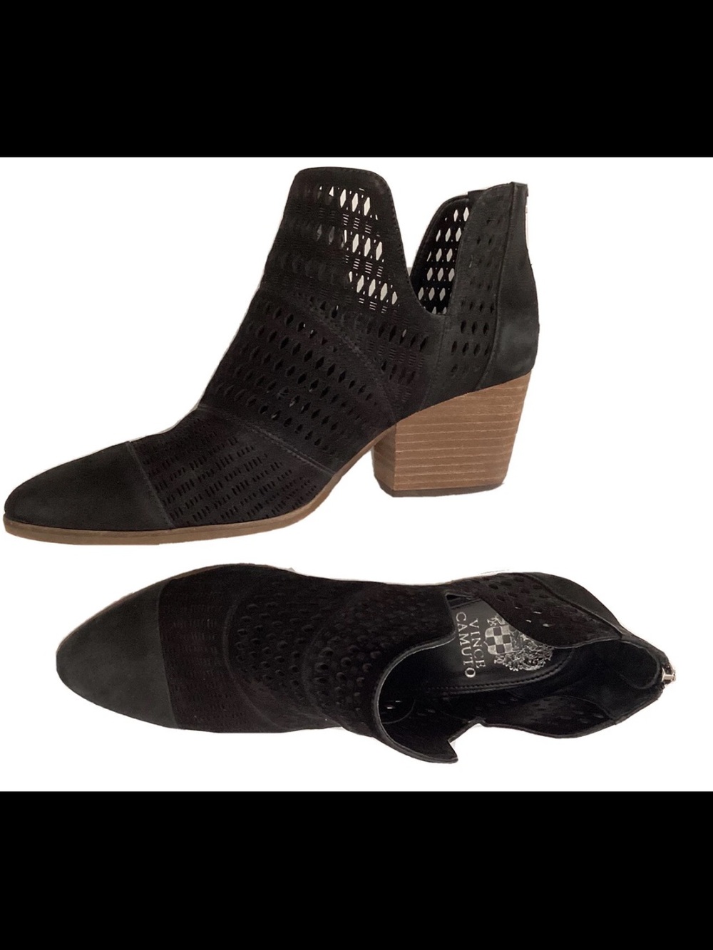 Vince Camuto Size 7.5M/38 Leather Perforated Booties Black VC-NIRANDA